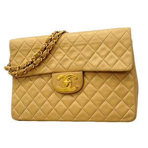 Chanel Shoulder Bag, Large Matelassé, Double Chain, Lambskin, Beige, Women's